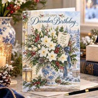 Dezember-Geburtsblume Dezember-Floral-Geburtstag Karte