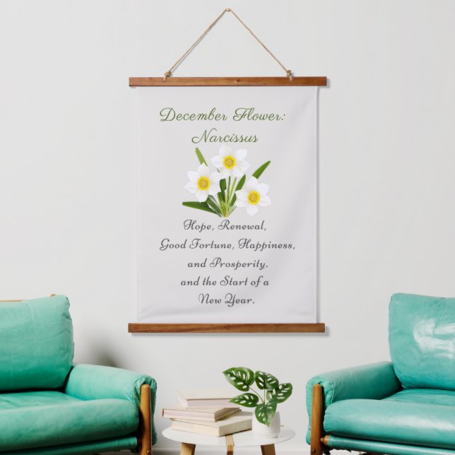 Dezember Geburtsmonat Blume Narcissus Elegante Wandteppich Mit Holzrahmen (Wohnzimmer)