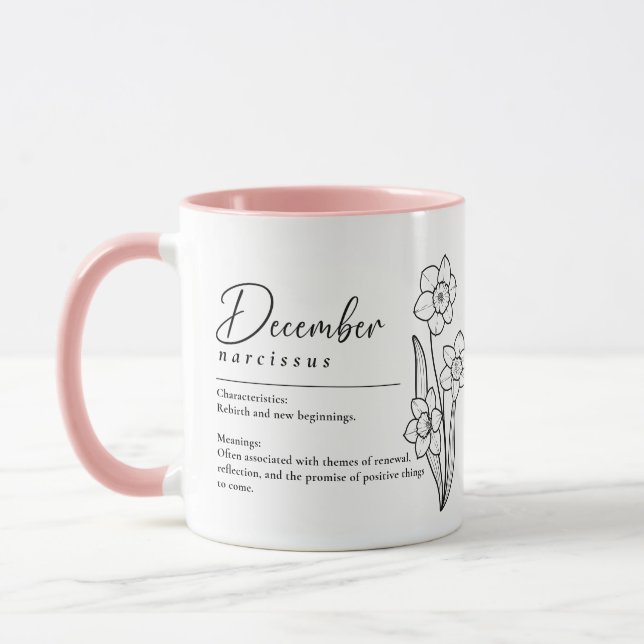 Dezember Geburtsmonat Blume Narcissus Minimalistis Tasse (Links)