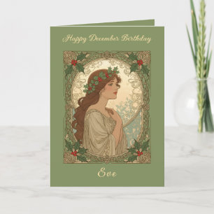 Dezember-Geburtstag Holly-Beeren im Jugendstil Karte