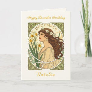 Dezember-Geburtstags-Narzisse Art Nouveau Illustra Karte