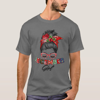 Dezember Girl Messy Bun Winked Eyes Geburtstagspar T-Shirt
