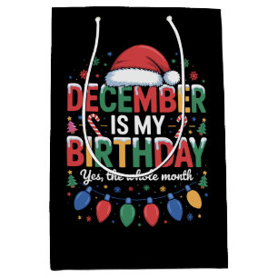 Dezember ist mein Geburtstag Weihnachten Santa Hut Mittlere Geschenktüte