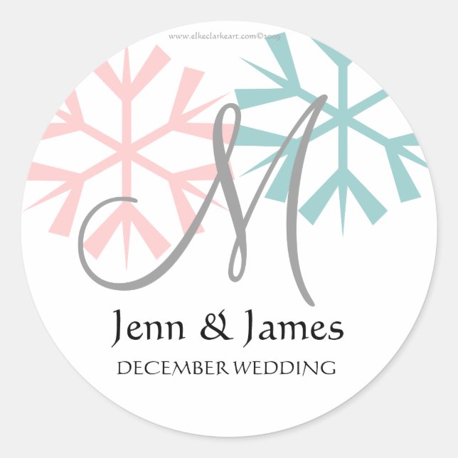 Dezember Pink Blue Snowflake Monogram M Siegel Runder Aufkleber (Vorderseite)