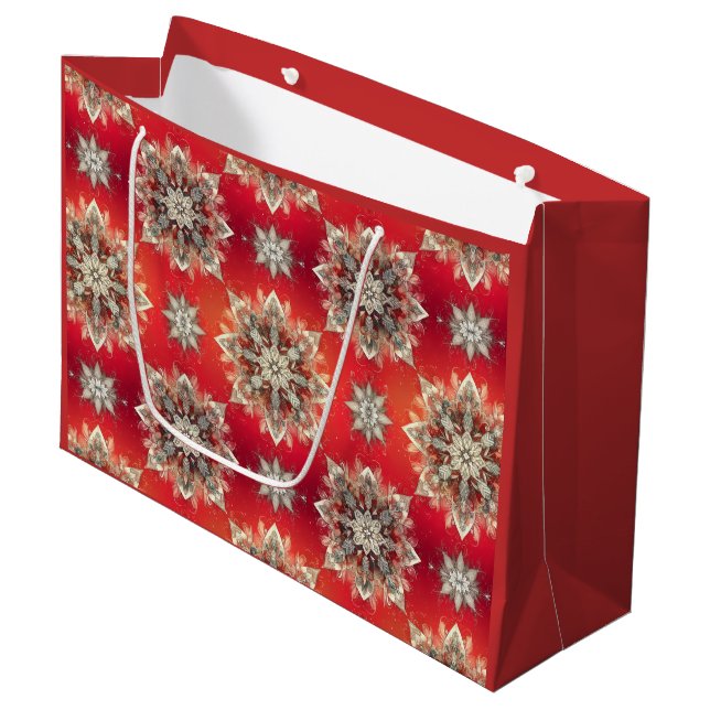 Dezember-Schneeflocken Große Geschenktüte (Vorderseite Schrägansicht)