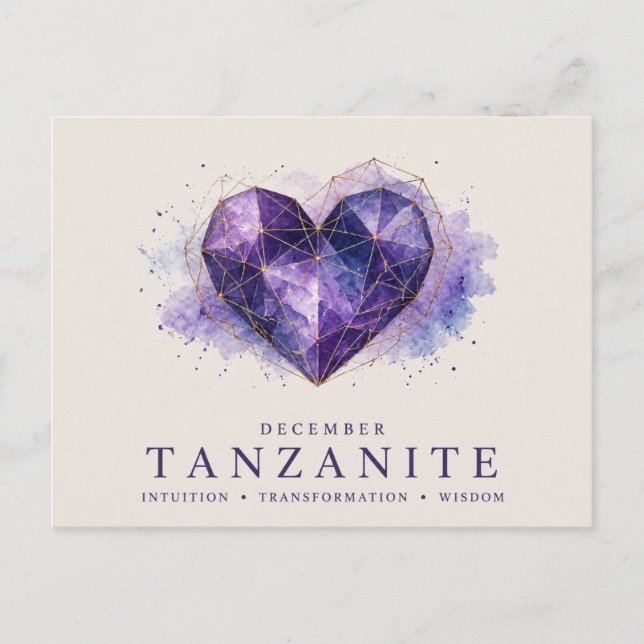 Dezember-Tanzanit-Herz-Geburtsstein Postkarte (Vorderseite)