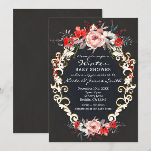 Dezember Winter Baby Dusche Holly Berry Floral Einladung