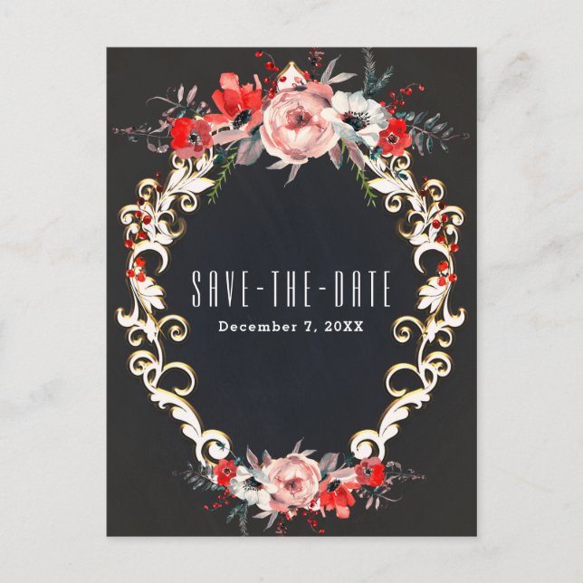 Dezember Winter Wedding Holly Berry Save the Date Ankündigungspostkarte (Vorderseite)