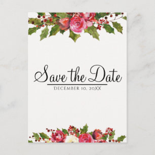 Dezember Winterhochzeit Stechpalme Floral Save the Ankündigungspostkarte