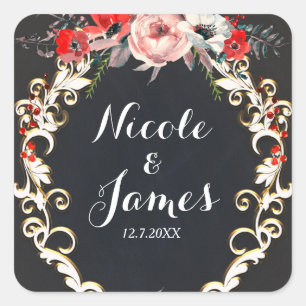 Dezember Winterhochzeit Stechpalmen-Blumen-Favorit Quadratischer Aufkleber