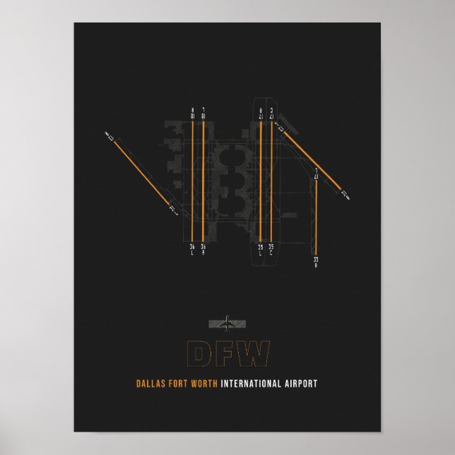 DFW - Dallas Fort Worth Airport Runway Diagramm Poster (Vorne)