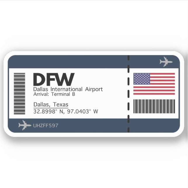 DFW Dallas, Texas Airport Sticker - Boarding Pass (Vorderseite)