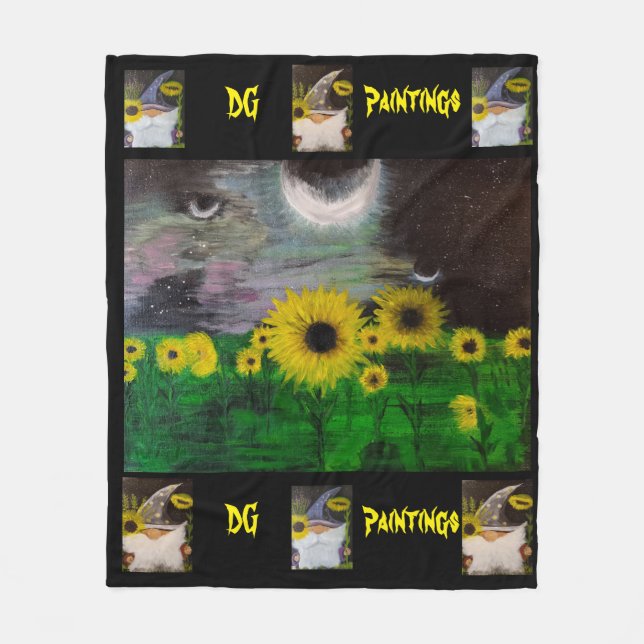DG Gemälde Mystische Sonnenblumen mit Gnome  Fleecedecke (Vorderseite)