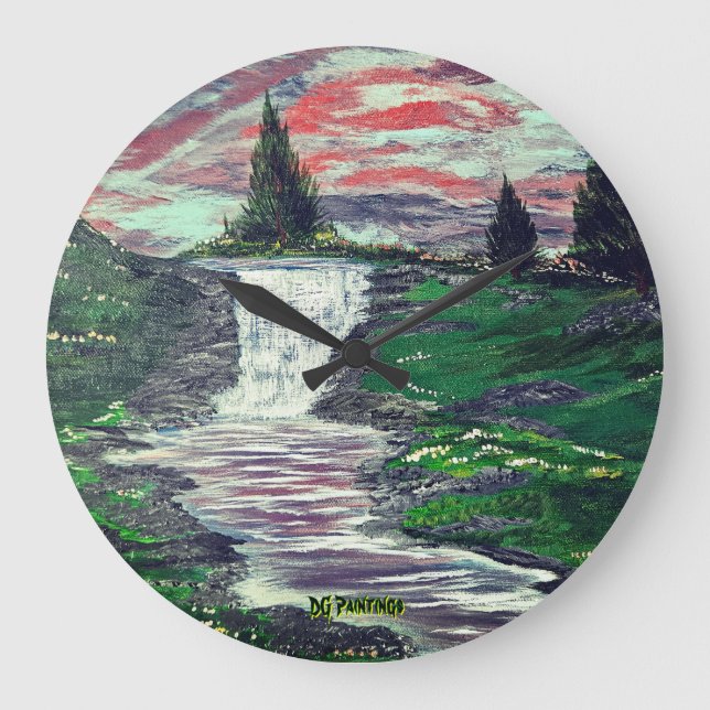 DG Paintings Pine Valley Waterfall  Große Wanduhr (Vorderseite)