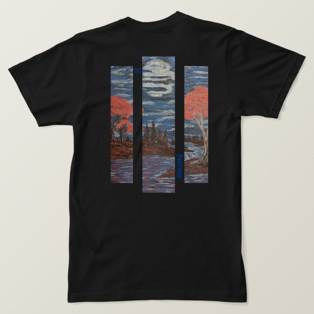 DG Paintings Sonnenuntergang / Vollmond Fluss T-Sh T-Shirt (Design Rückseite)