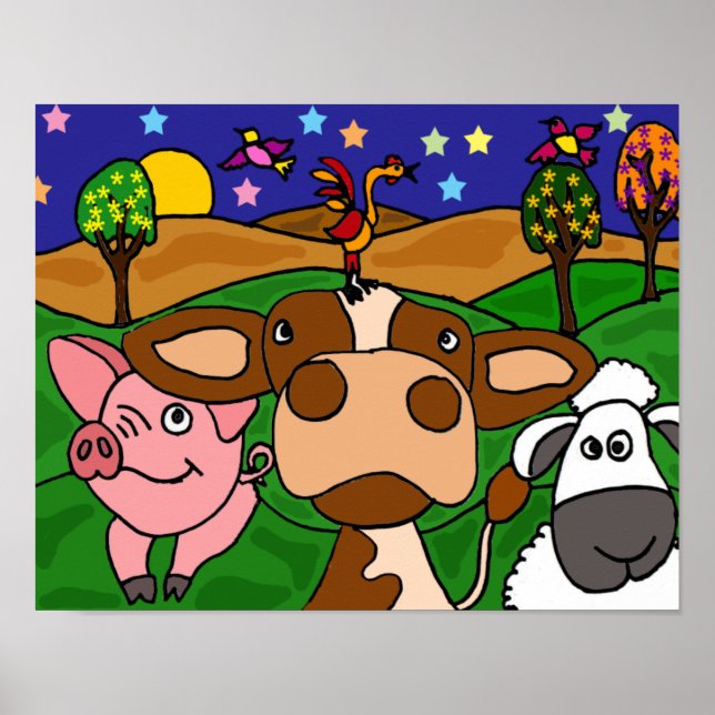 DH - Funny Folk Art Barnyard Animals Poster (Vorne)