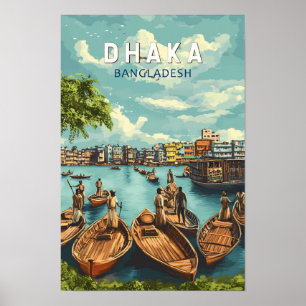 Dhaka Bangladesch Illustration Reise Kunst Vintage Poster