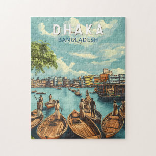 Dhaka Bangladesch Illustration Reise Kunst Vintage Puzzle