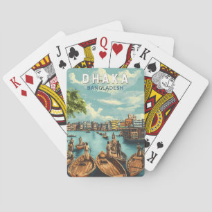 Dhaka Bangladesch Illustration Reise Kunst Vintage Spielkarten