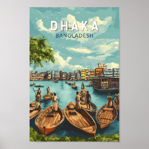 Dhaka Bangladesh Illustration Travel Art Vintag Poster