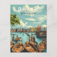 Dhaka Bangladesh Illustration Travel Art Vintag