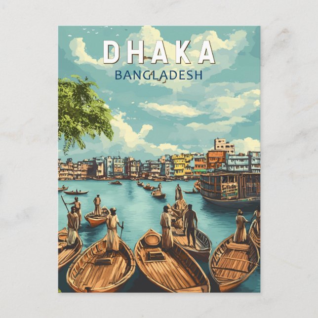 Dhaka Bangladesh Illustration Travel Art Vintag Postkarte (Vorderseite)