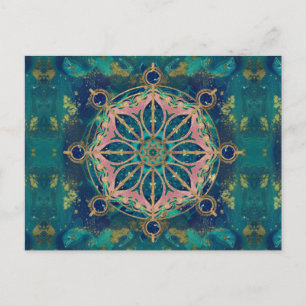 Dharma Wheel - Dharmachakra Gemstone & Gold Postkarte