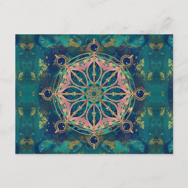 Dharma Wheel - Dharmachakra Gemstone & Gold Postkarte (Vorderseite)