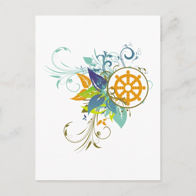 Dharma Wheel Floral Postkarte (Vorderseite)