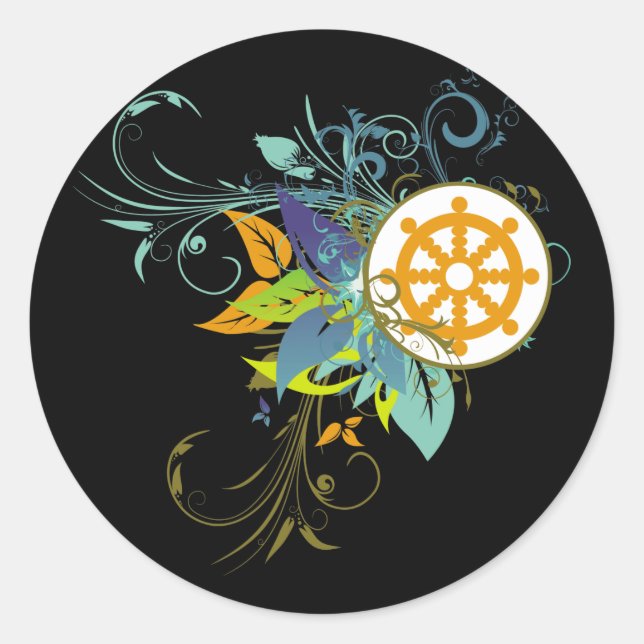 Dharma Wheel Floral Runder Aufkleber (Vorderseite)