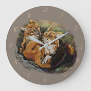 Dhole Umarmungs-Paare Große Wanduhr
