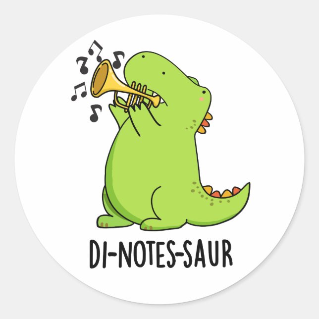 Di-notes-saur Funny Dinosaur Pun Runder Aufkleber (Vorderseite)