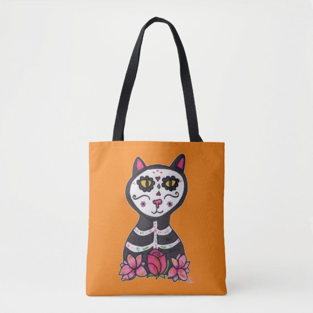 Dia de Las Muertos Cat Halloween Design Große Tasc (Vorderseite)