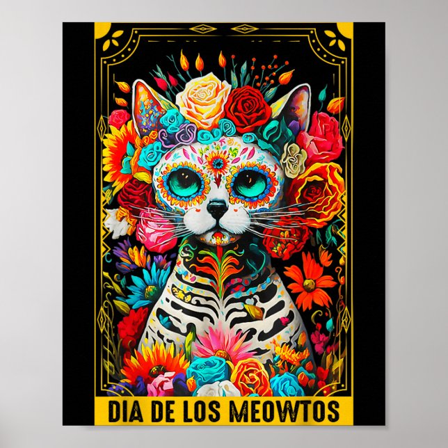 Dia De Los Meowtos Sugar Skull Cat Gift  Poster (Vorne)