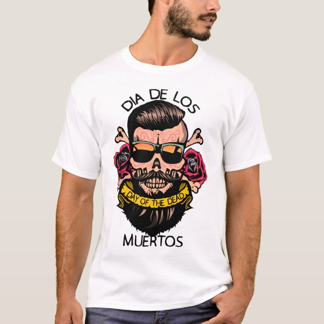 Dia de los Mexico Hipster Totenkopf mit Lun T-Shirt (Vorderseite)