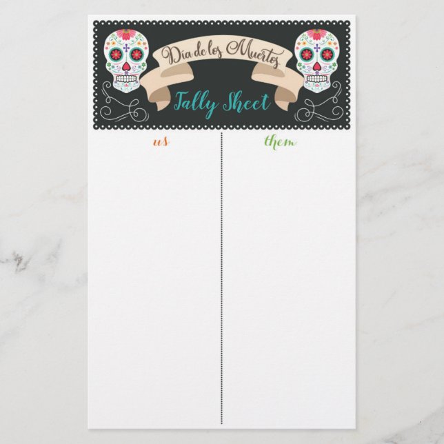 Dia De Los Muerto Bunco Game Tally Sheet (Vorderseite)