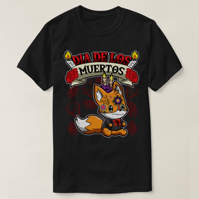 Dia De Los Muertos Animals Fox T-Shirt (Design vorne)