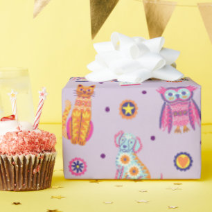 Dia de los Muertos Animals Lila Wrapping Paper Geschenkpapier