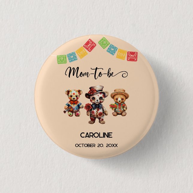 Dia De Los Muertos Baby Shower Fiesta Mama to be Button (Vorderseite)