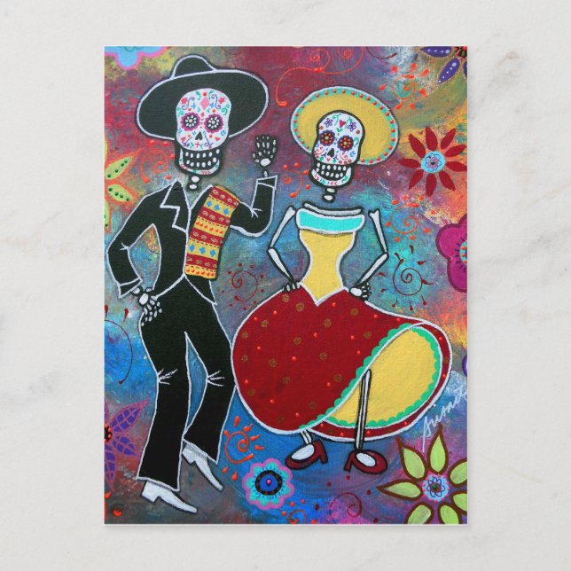 DIA DE LOS MUERTOS BAILAR MARIACHI POSTKARTE (Vorderseite)