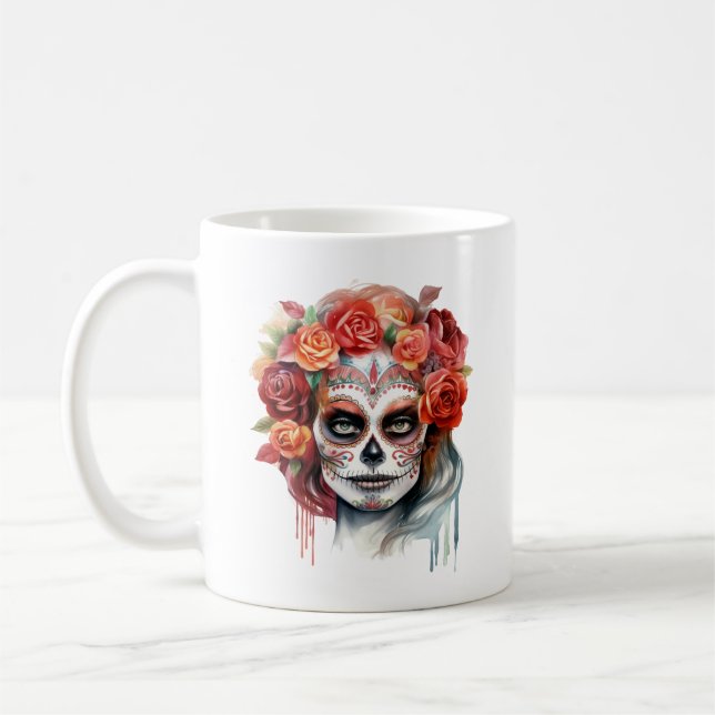 Dia de los Muertos Beautiful Woman Sugar Skull Kaffeetasse (Links)