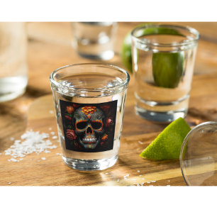 Dia de los Muertos bemalt Schädel Blume calavera Schnapsglas