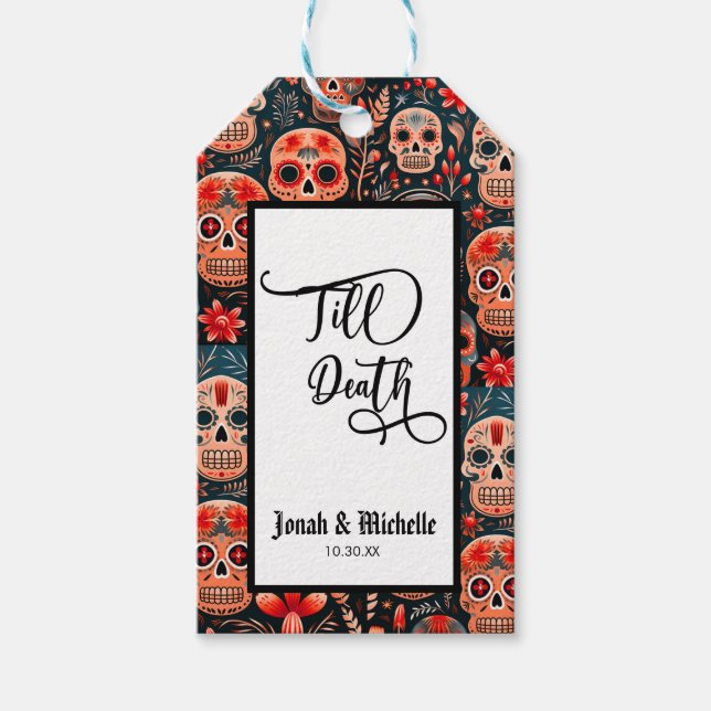 Día de los muertos Bis zum Tod Engagement Party Geschenkanhänger (Vorderseite)