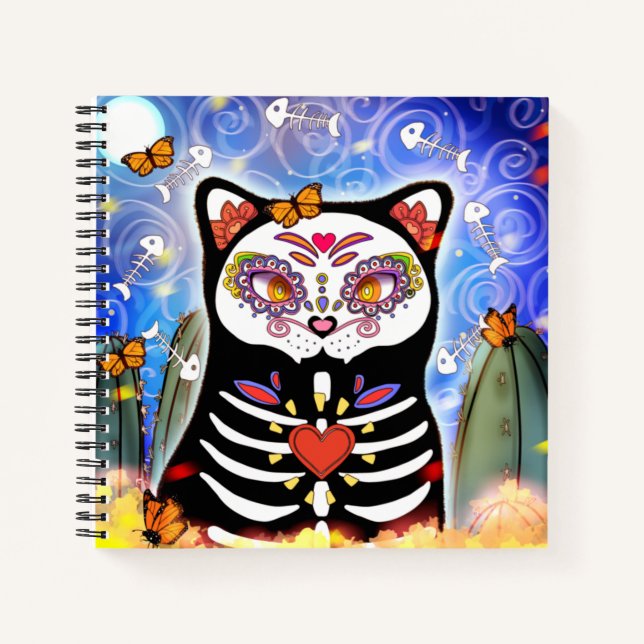 Dia De Los Muertos Black Cat Notizbuch (Vorderseite)