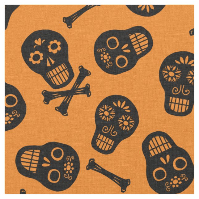 Dia de los Muertos Black Paper Skulls Muster Stoff (Nahaufnahme)