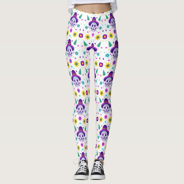 Dia de los muertos Blumenstrauß Leggings (Vorderseite)