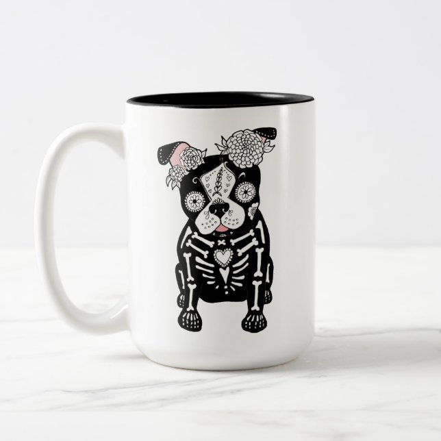 Dia de los Muertos Boston Terrier Frenchie Tasse (Links)