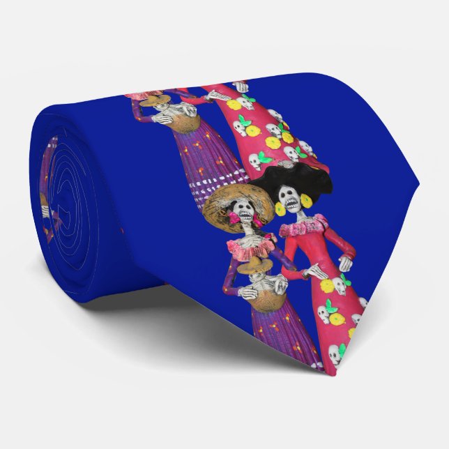 Dia De Los Muertos Calavera Amigas Krawatte (Gerollt)