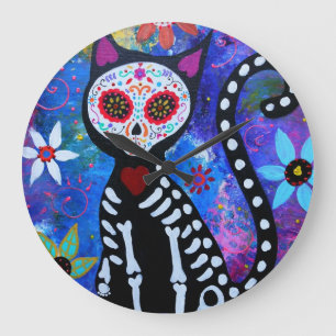 Dia de los Muertos Cat El Gato Lover Große Wanduhr