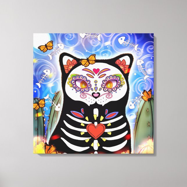 Dia De Los Muertos Cat Leinwanddruck (Vorderseite)